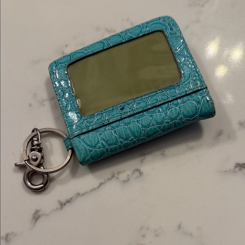 Turquoise Crocodile-Embossed Keychain Wallet